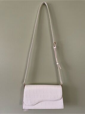 Telena Croc-Embossed White Crossbody Bag with Adjustable Strap